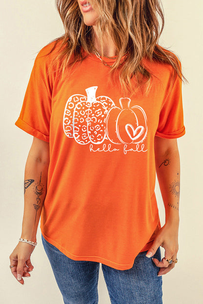 Orange Pumpkin Graphic Crew Neck T-shirt