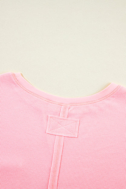 Pink Plus Size Ribbed Exposed Seam Tee and Shorts Set