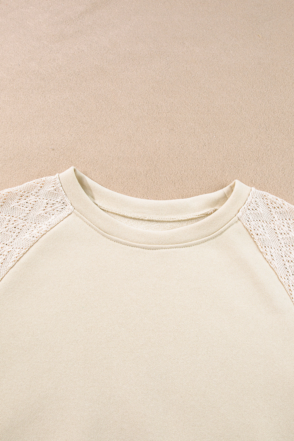 Parchment Eyelet Knit Patchwork Raglan Sleeve Pullover Top