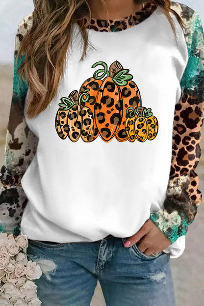 Multicolor Leopard Pumpkin Graphic Raglan Long Sleeve Halloween Top