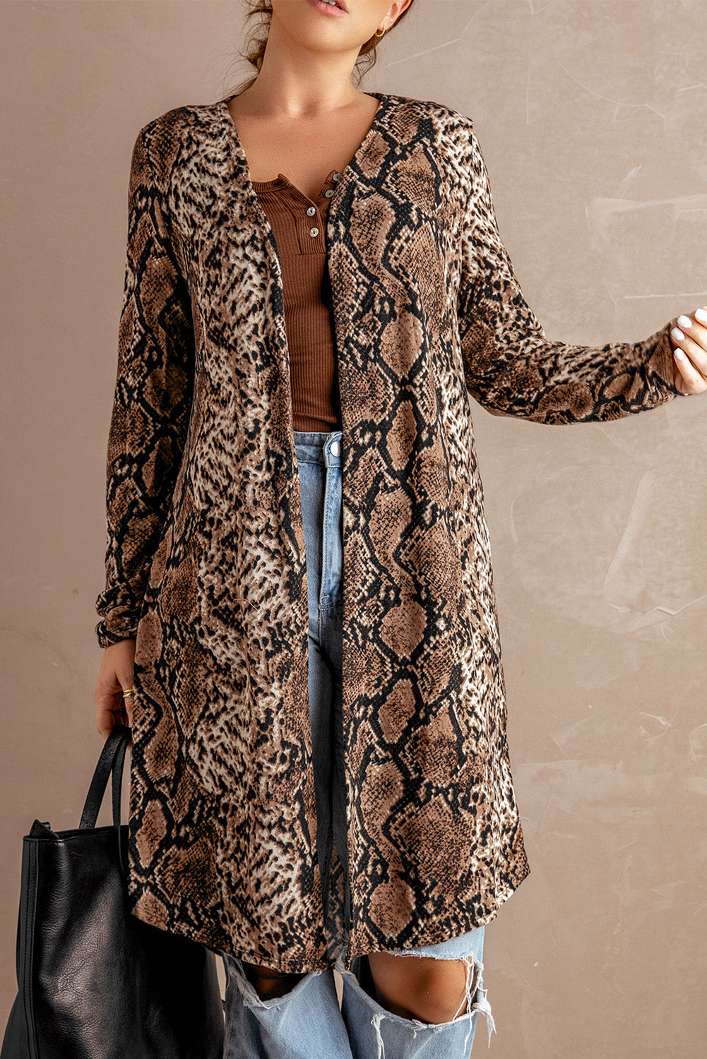 Snake Print Lapel Long Sleeve Slim Blazer