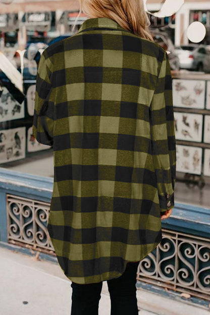 Lapel Collar Single Breasted Loose Plaid Wool Coat