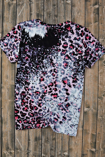 Pink Cowgirls Boots Leopard Bleached Crew Neck T Shirt