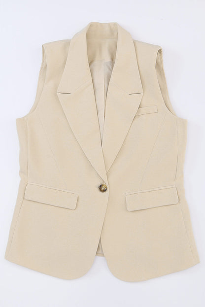 Apricot Single Button Pocketed Lapel Vest Blazer