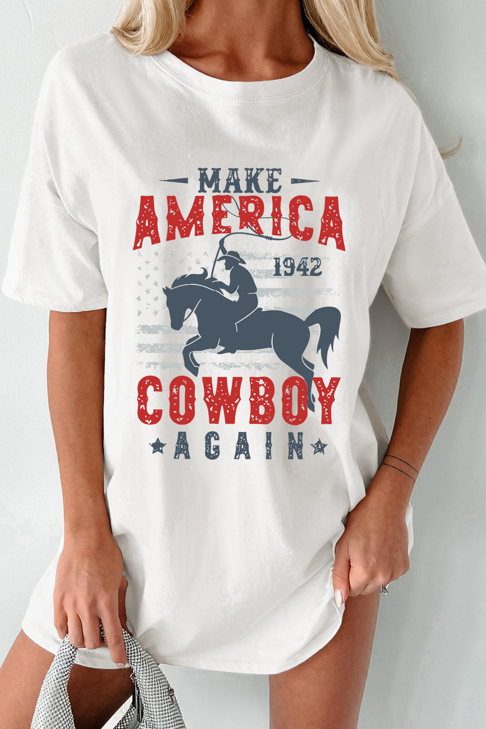 White AMERICA COWBOY Graphic Western Fashion Tunic T Shirt