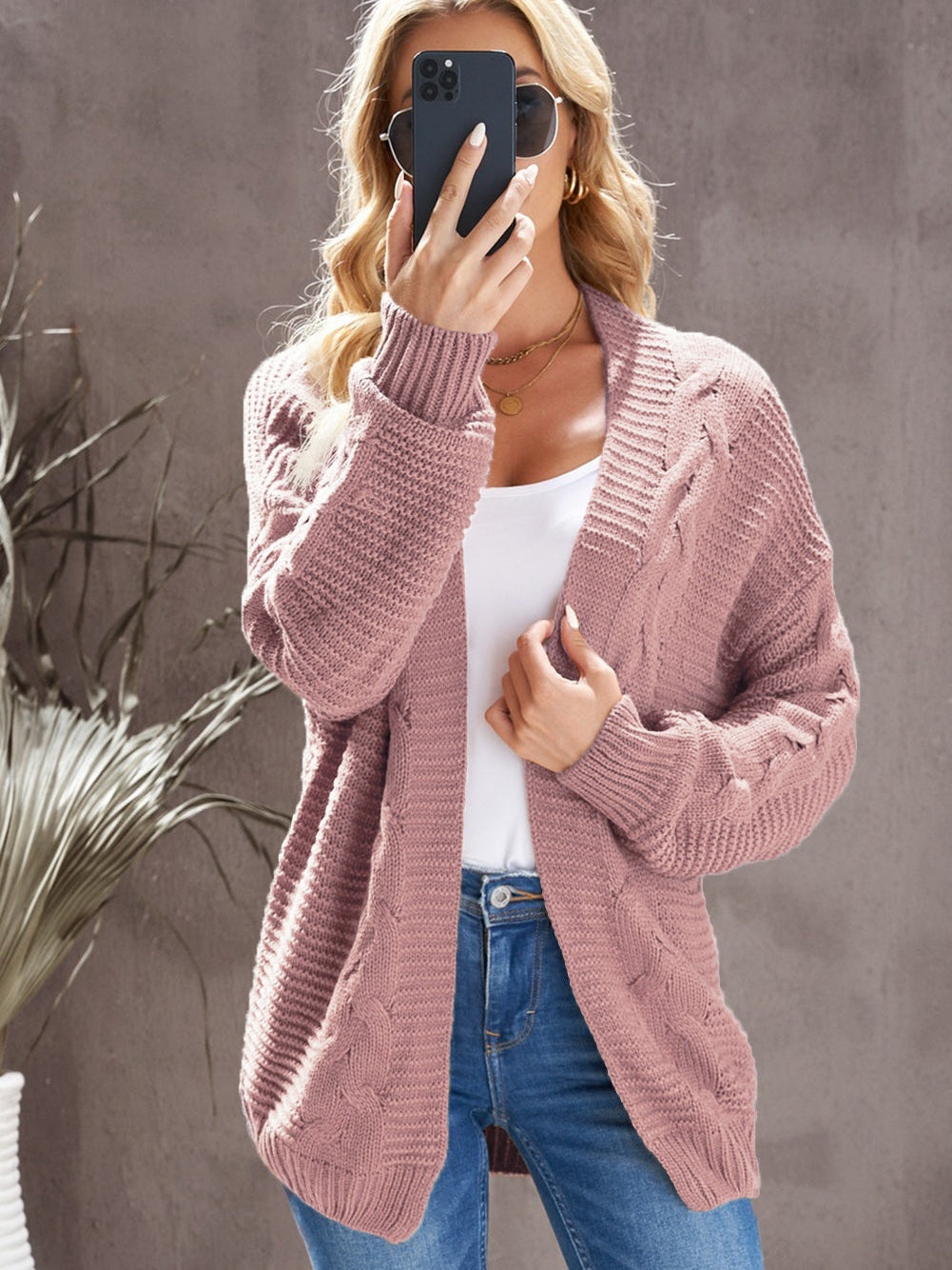 Casual Pocket Long Sleeve Knit Cardigan