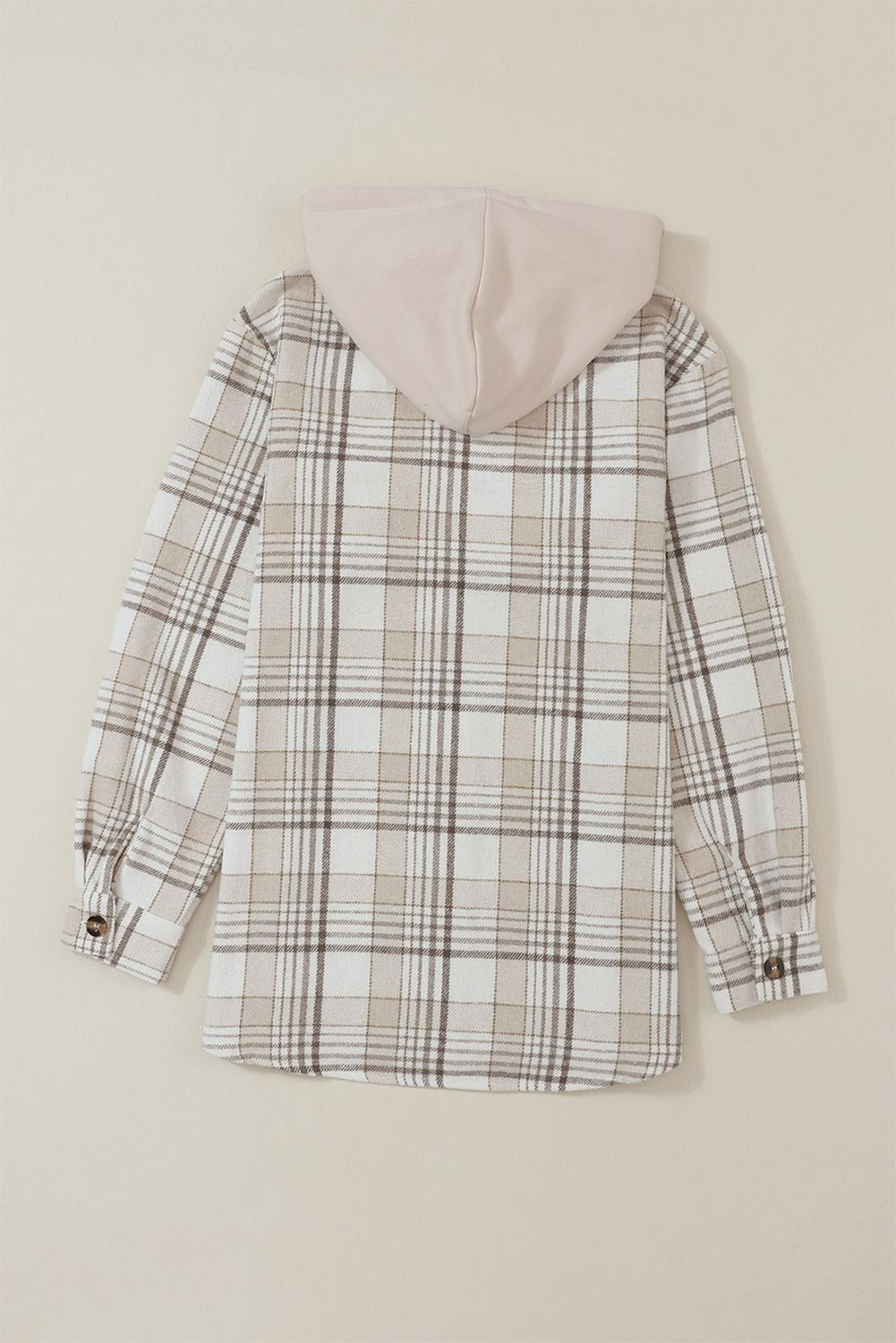 Khaki Plaid Removable Hood Buttoned Shacket