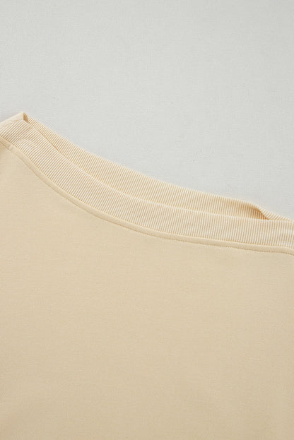 Beige Buttoned Sleeve Dropped Shoulder Sweatshirt