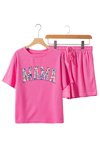 MAMA Rose Red Leopard Letters Waffle Knit Graphic Set