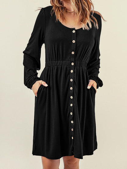 Casual Round Neck Print Long Sleeve Dress