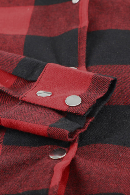 Fiery Red Turn-down Collar Plaid Shirt Coat