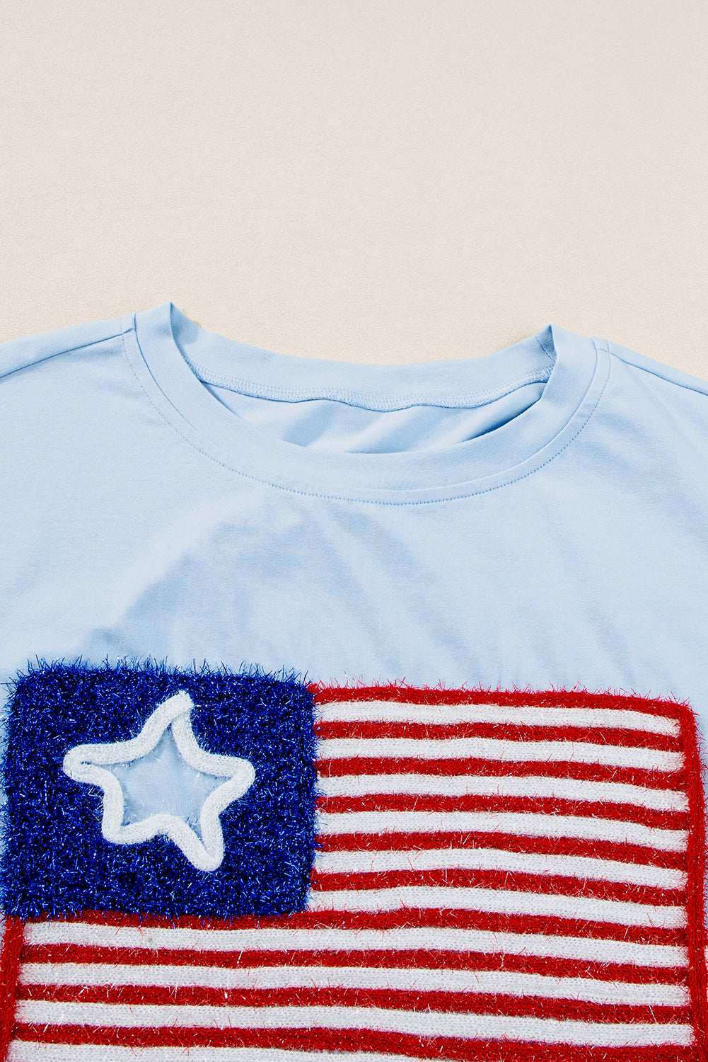 Beau Blue Tinsel American Flag Graphic Drop Shoulder T-shirt