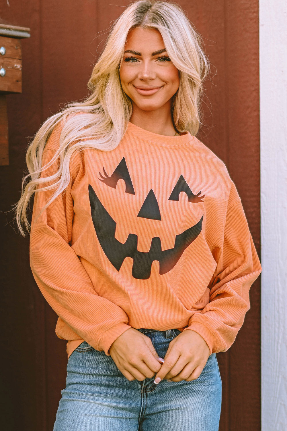 Orange Pumpkin Smile Face Graphic Sweatshirt