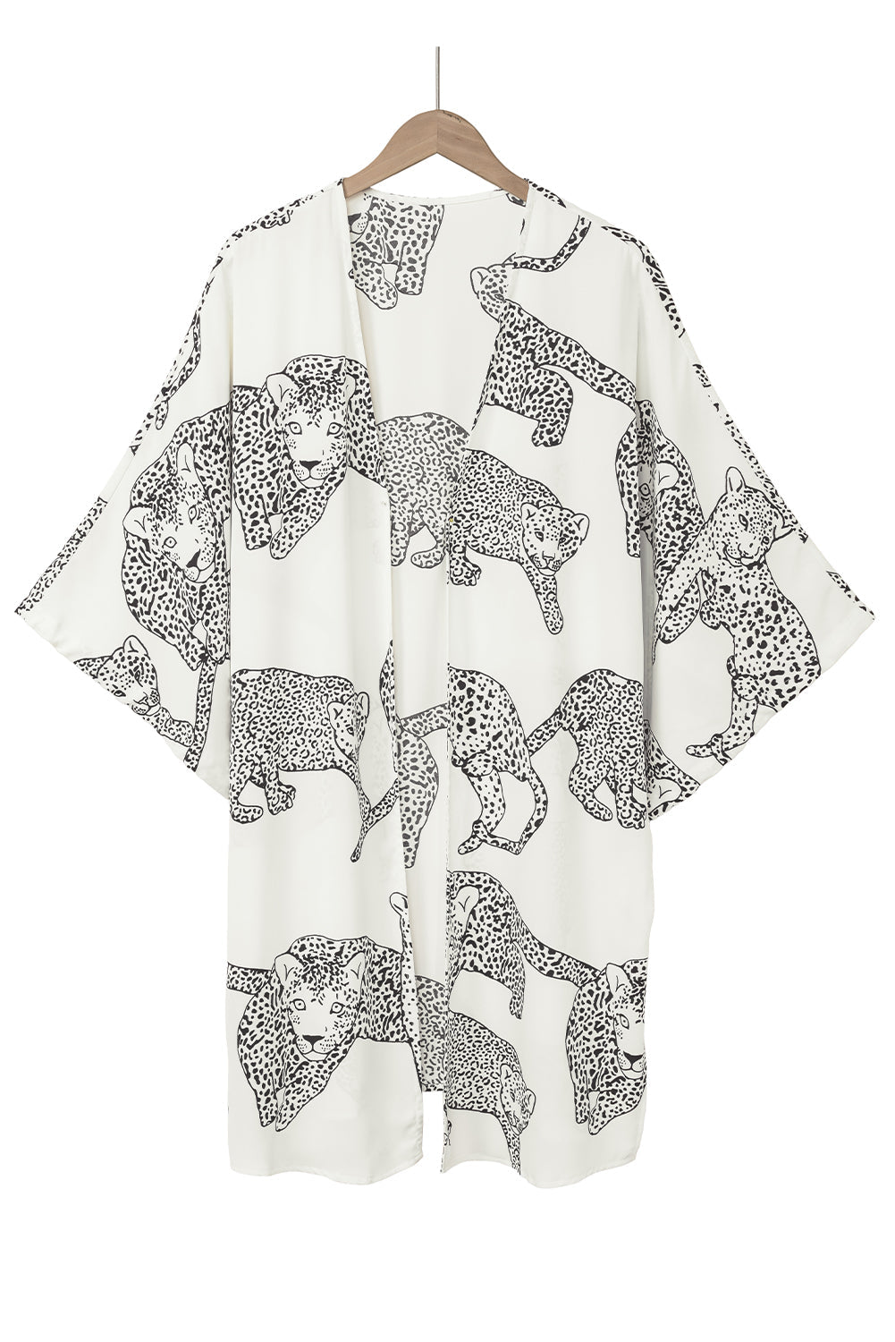 White Cheetah Print Loose Fit Open Front Kimono