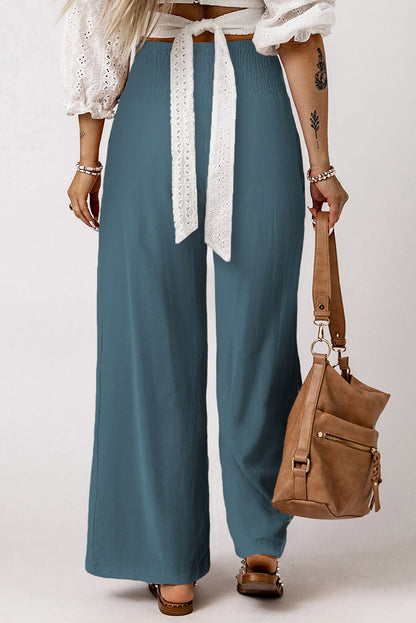 Smocked High Waist Wide Leg Pants