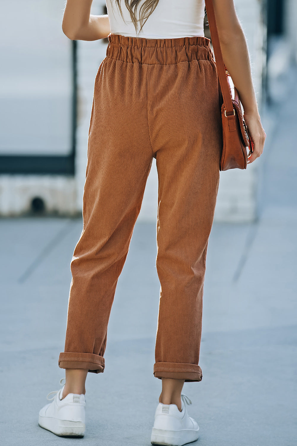 Drawstring Waist Corduroy Pants with Pockets