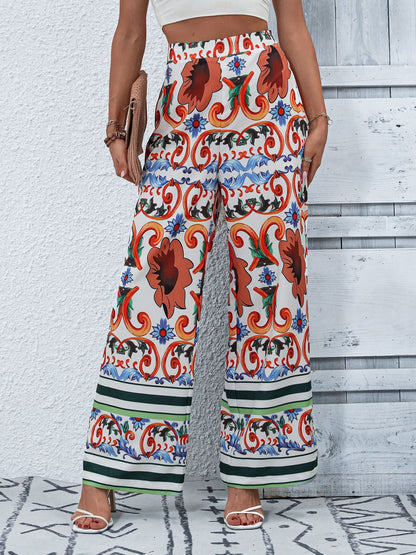 Printed High-Rise Wide Leg Pants