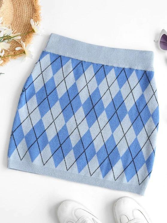 Argyle Knit Slinky Skirt for Women