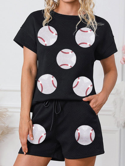 Sparkling Black Baseball Graphic 2-Piece Set