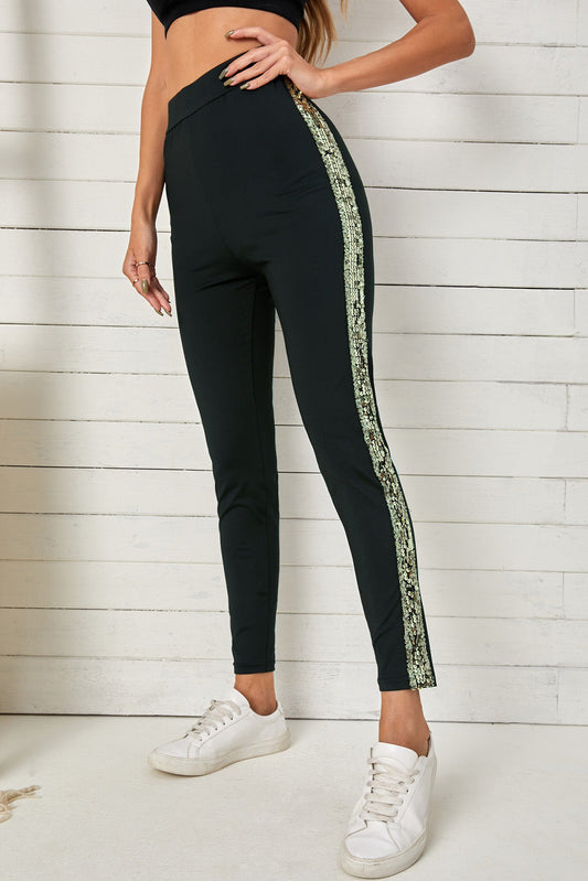 Double Take Sequin Stripe High Waist Ankle Length Pants