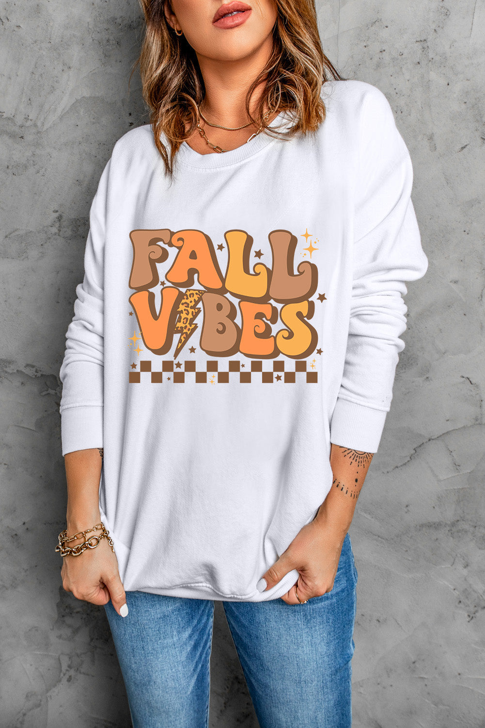 Beige FALL VIBES Graphic Drop Shoulder Sweatshirt