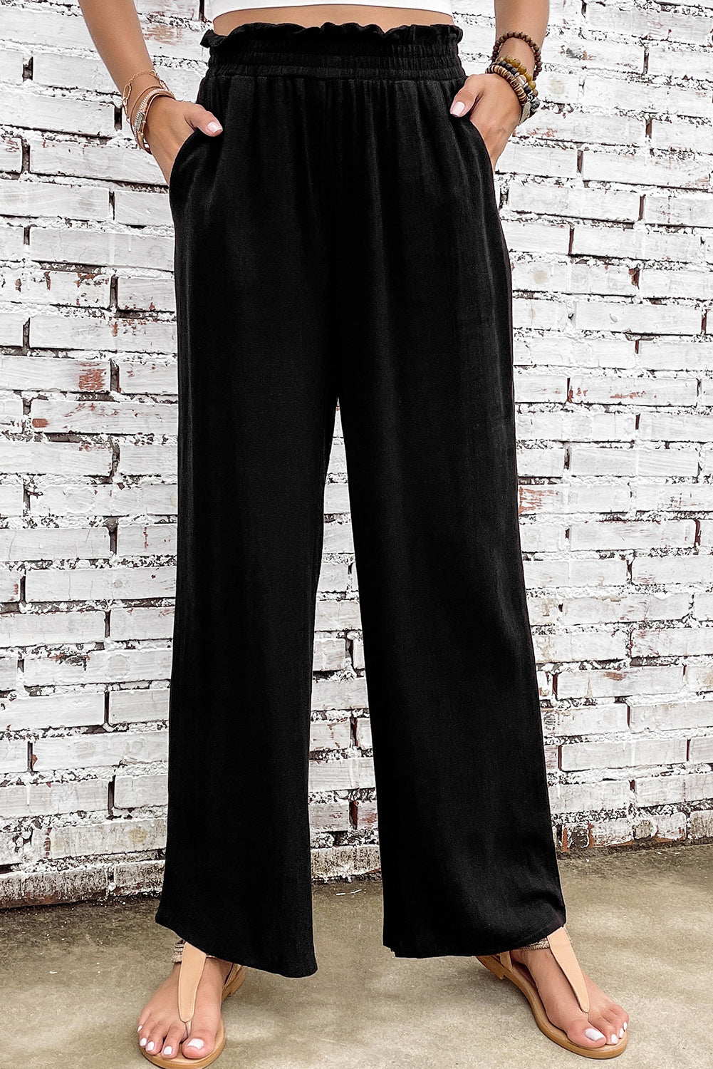 Double Take Elastic Waist Straight Leg Pants with Pockets