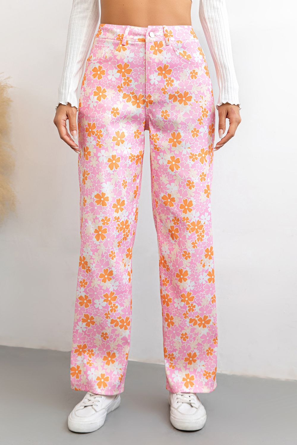 Double Take Buttoned High Waist Long Pants