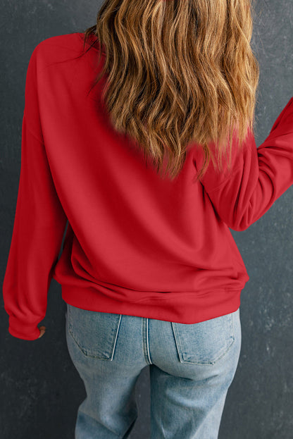 Red Rhinestone Fox Drop Shoulder Pullover Sweatshirt