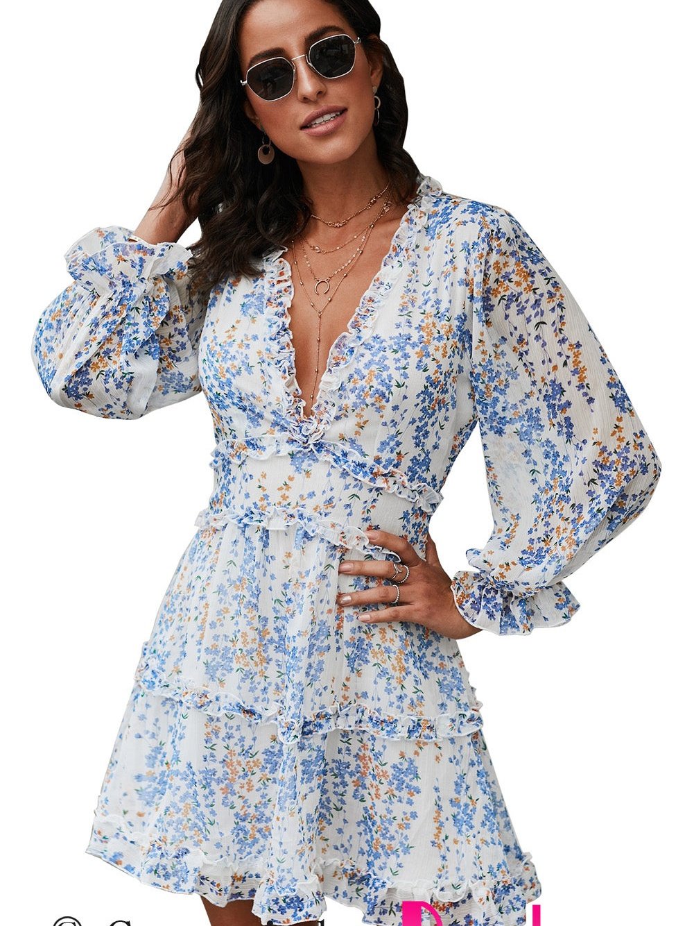 Layered Hem Floral Print Mini Dress