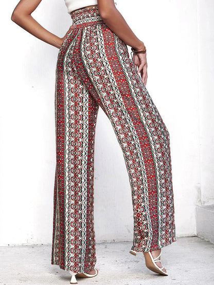 Printed Tie Waist Wide Leg Pants