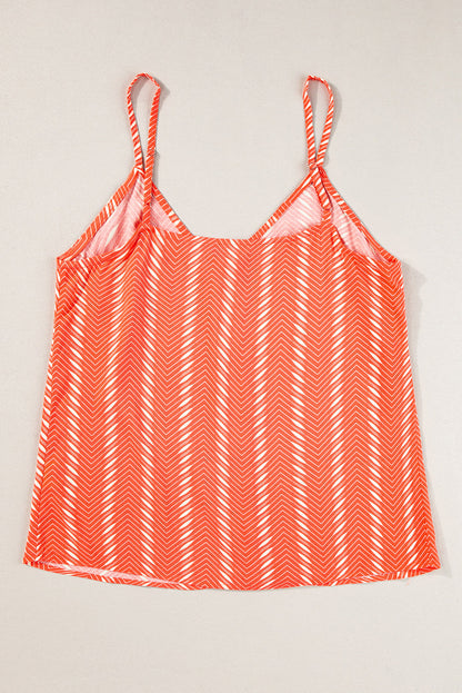 Orange Chevron Stripe Print Buttoned V Neck Cami Top