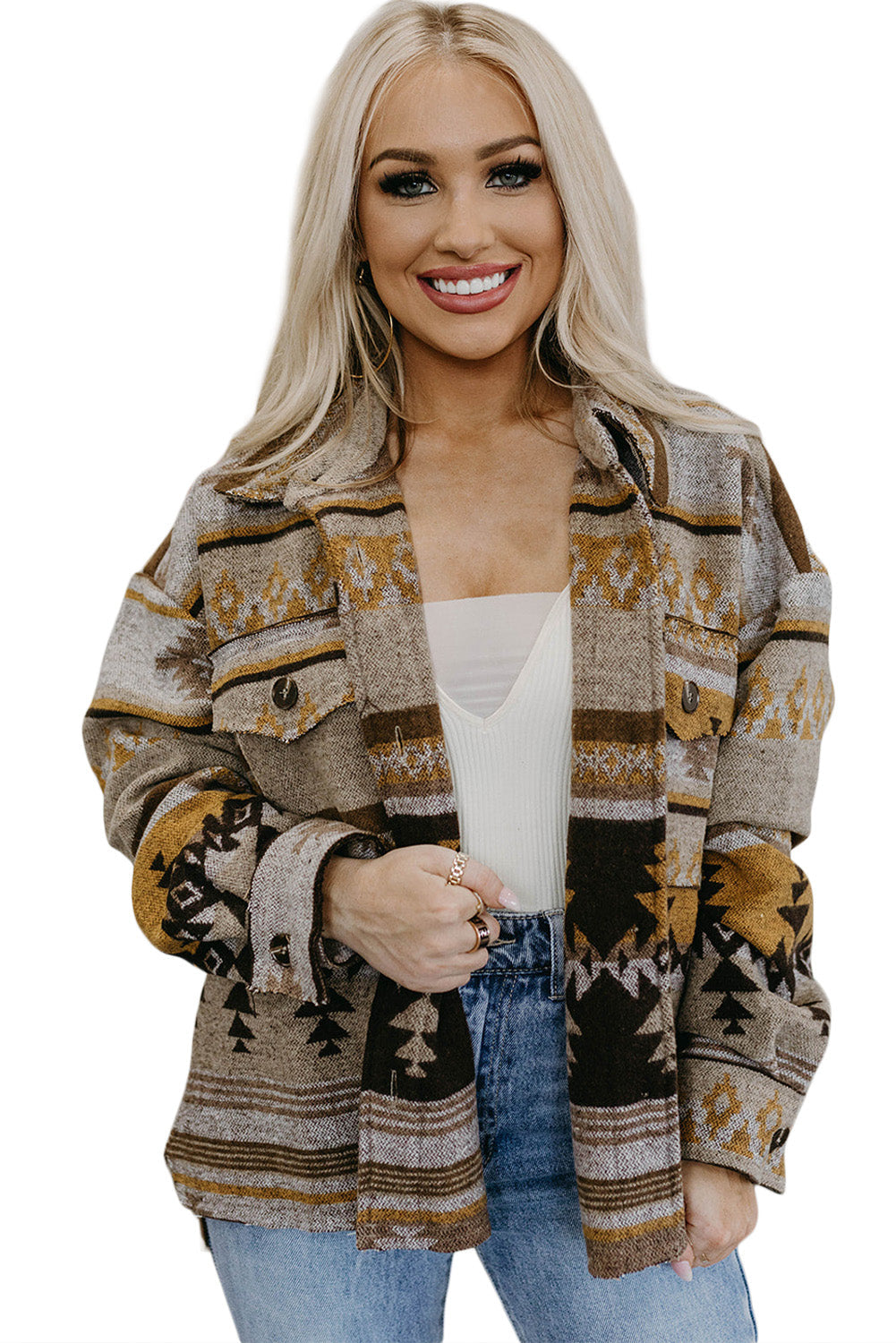 Brown Western Aztec Print Jacket