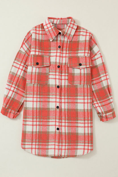 Plaid Flap Pocket Long Sleeve Shacket