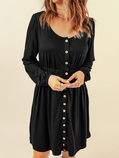 Casual Round Neck Print Long Sleeve Dress