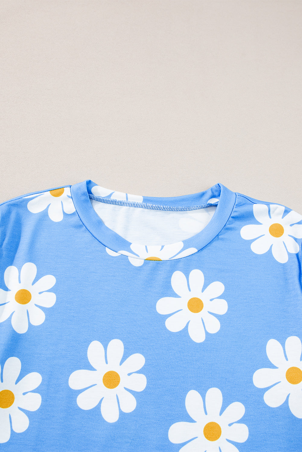 Sky Blue Daisy Printed Crewneck T Shirt