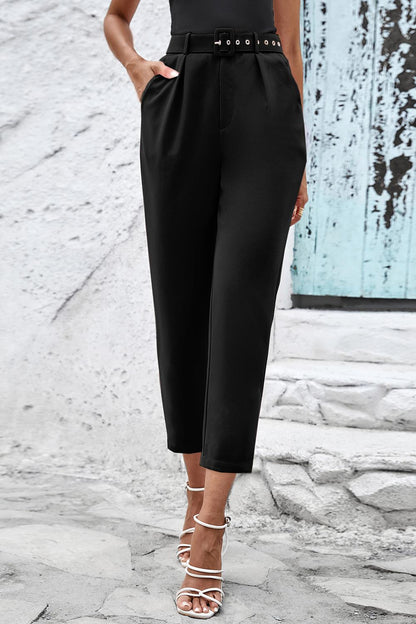 Straight Leg Cropped Pants with Pockets