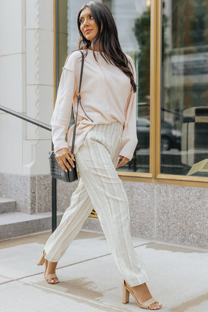 Striped Smocked Waist Wide Leg Pants