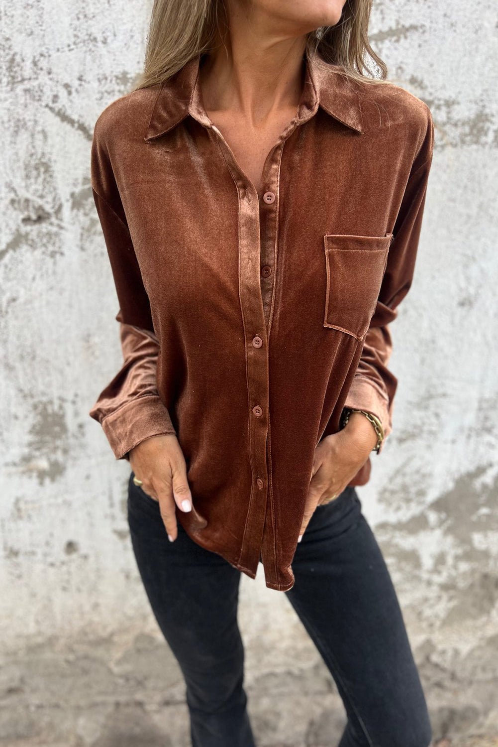 Chestnut Chest Pocket Velvet Shirt