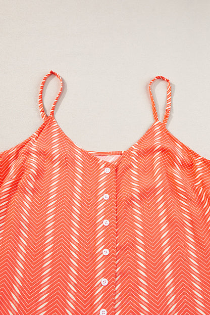 Orange Chevron Stripe Print Buttoned V Neck Cami Top