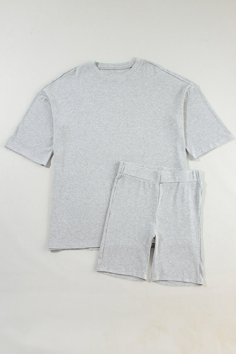 Light Grey Solid Color Loose Tunic Top and Slim Shorts Set