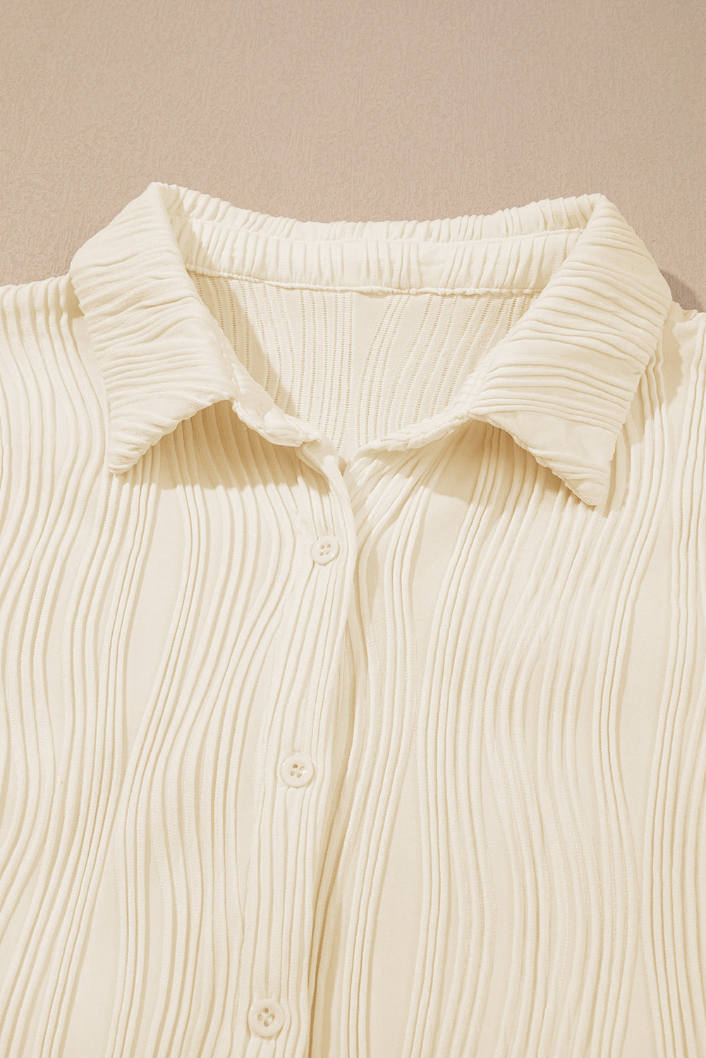 Apricot Solid Textured Buttoned Turn Down Collar Shirt