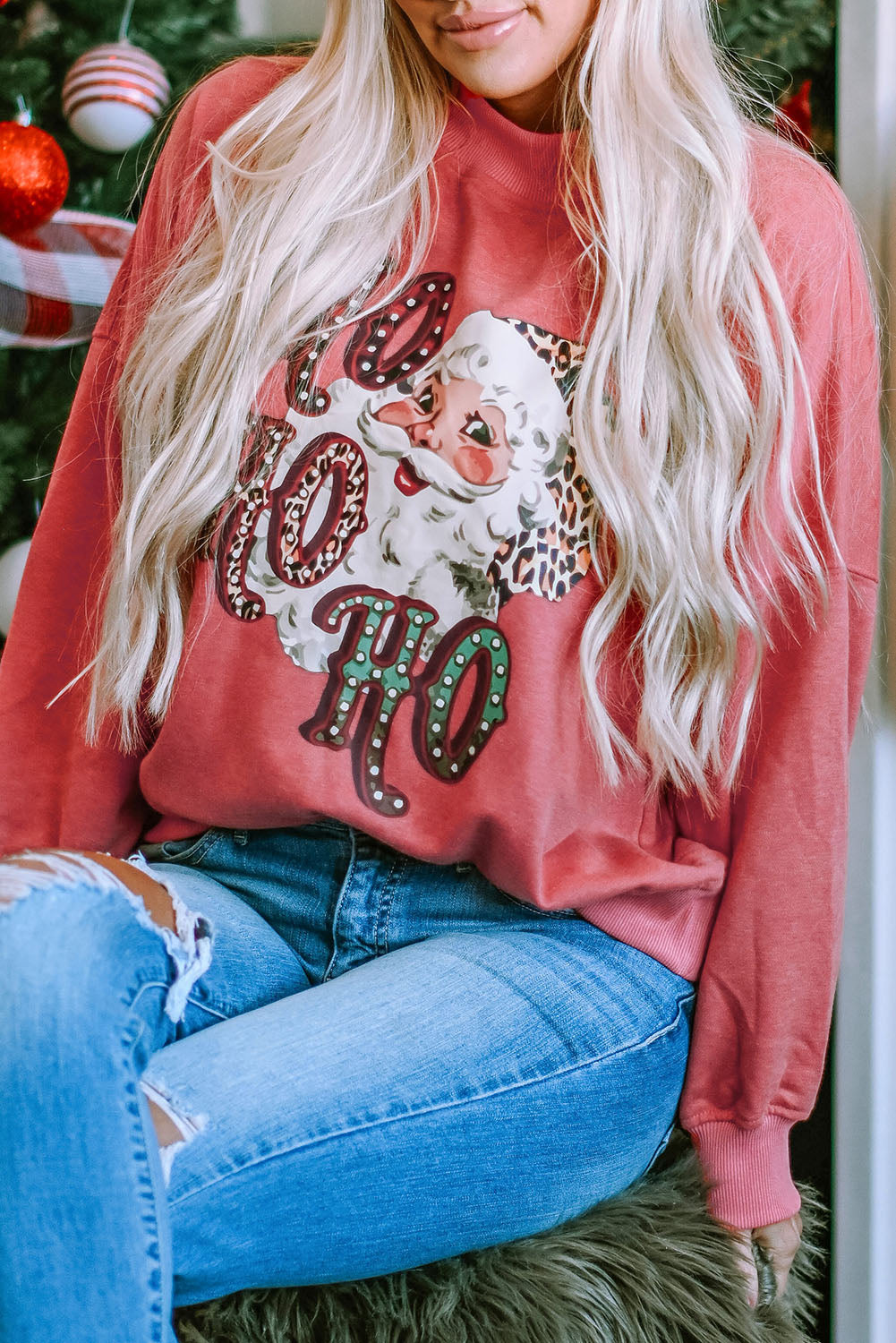 Fiery Red HO HO HO Santa Claus Graphic Sweatshirt