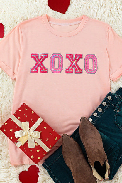 Pink Valentines Shiny XOXO Graphic T-shirt