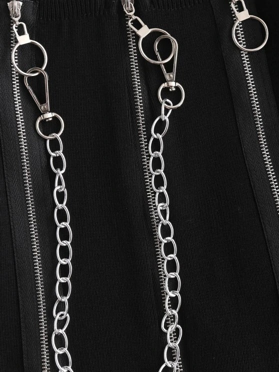 Chain Pull Ring Zippers Cropped Knitwear - LuckyFash™