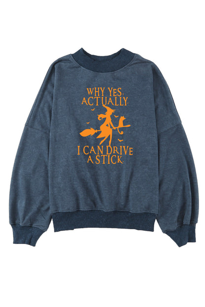 Sky Blue Halloween Letter Graphic Drop Shoulder Sweatshirt