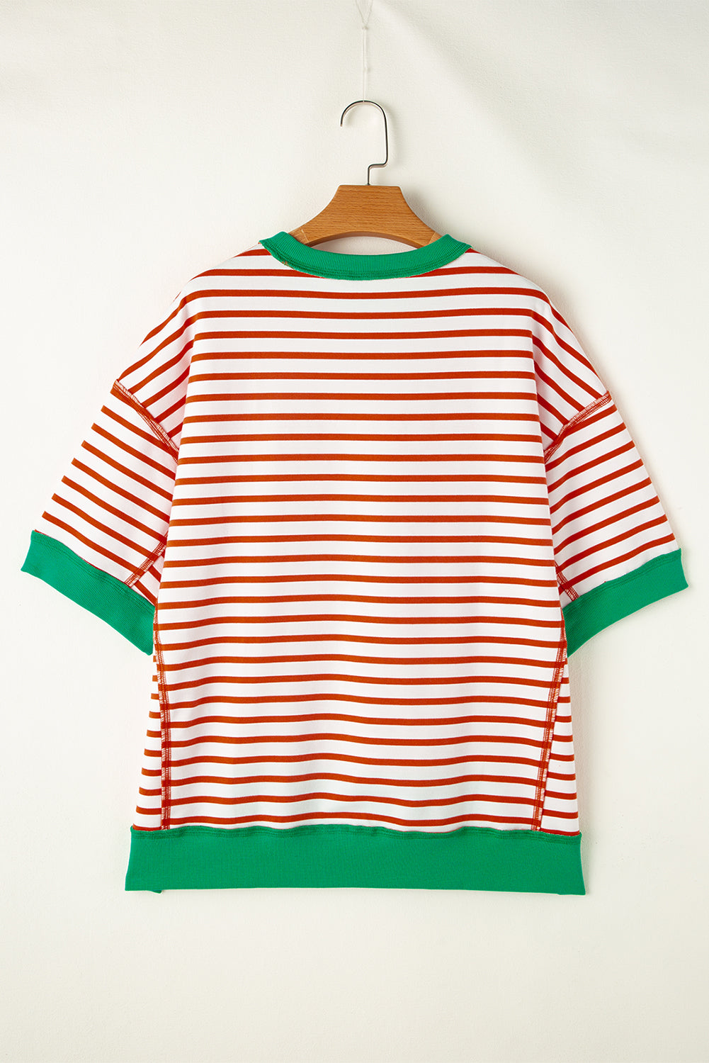 Orange Stripe Oversized Contrast Trim Exposed Seam High Low T Shirt