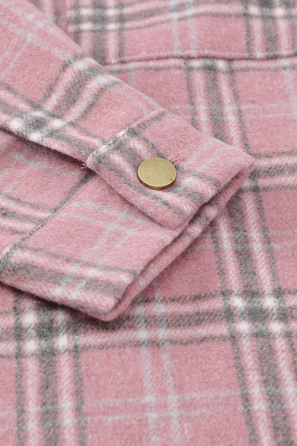 Pink Plaid Pattern Buttoned Shirt Coat with Slits