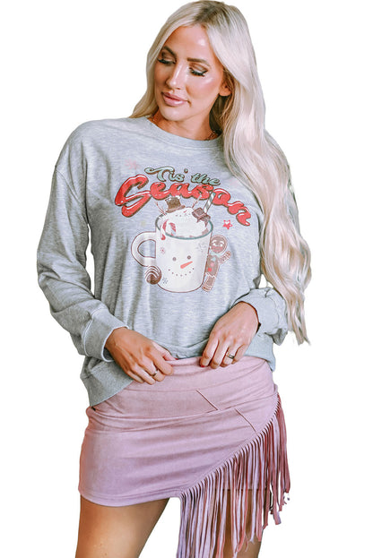 Gray Tis The Season Graphic Christmas Fashion Sweatshirt