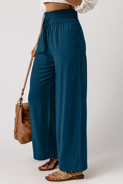 Drawstring Smocked Waist Wide Leg Pants