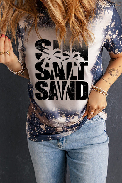 Multicolor Tie Dye SUN SALT SAND Graphic Crewneck T Shirt